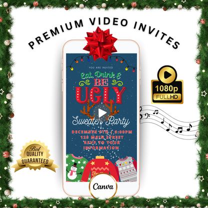 Ugly Sweater Christmas Video Invitation – Editable Holiday Sweater Evite