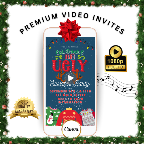 Ugly Sweater Christmas Video Invitation – Editable Holiday Sweater Evite