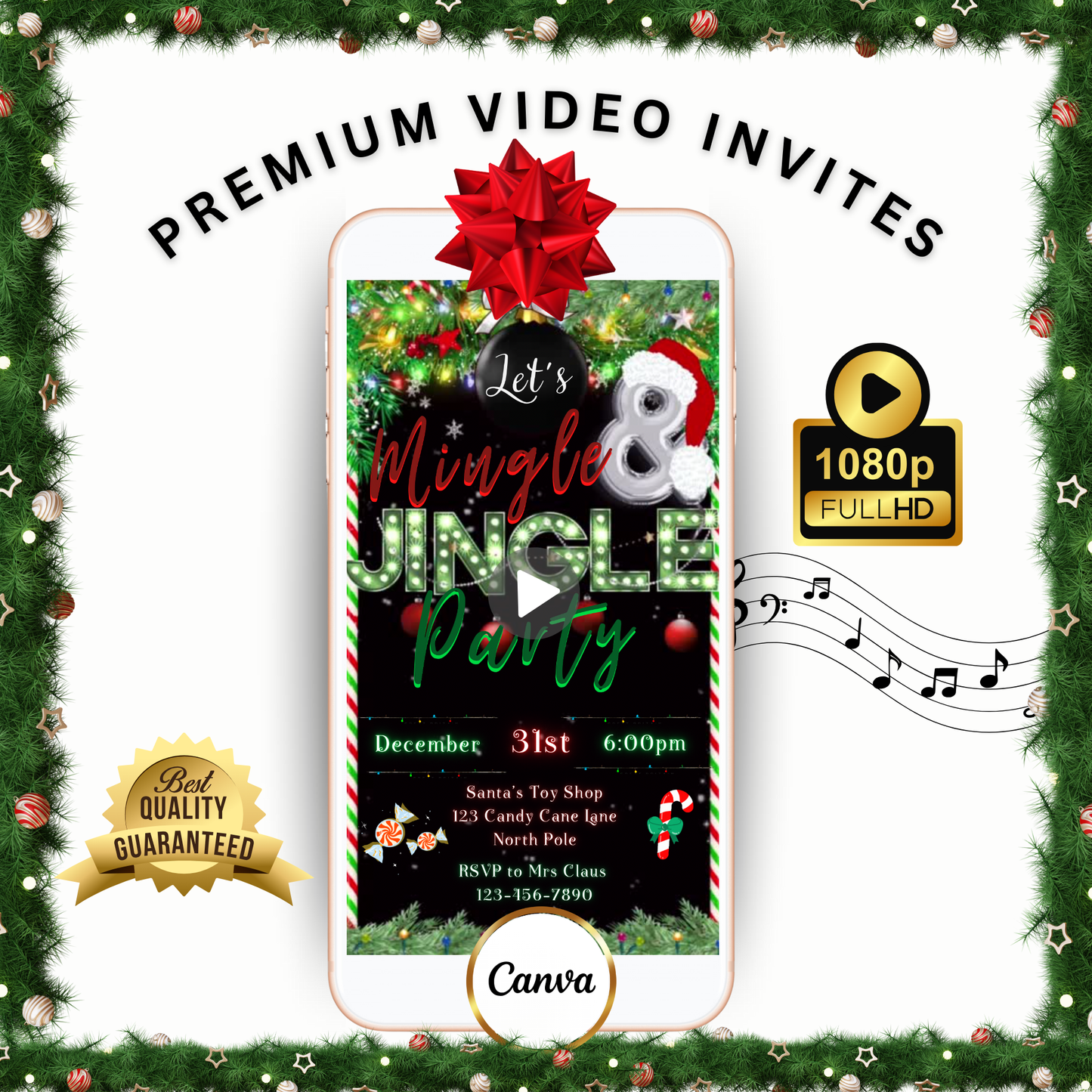 Christmas Party Video Invitation – Editable Mobile Holiday Evite with Music