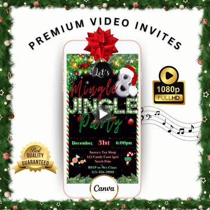 Christmas Party Video Invitation – Editable Mobile Holiday Evite with Music