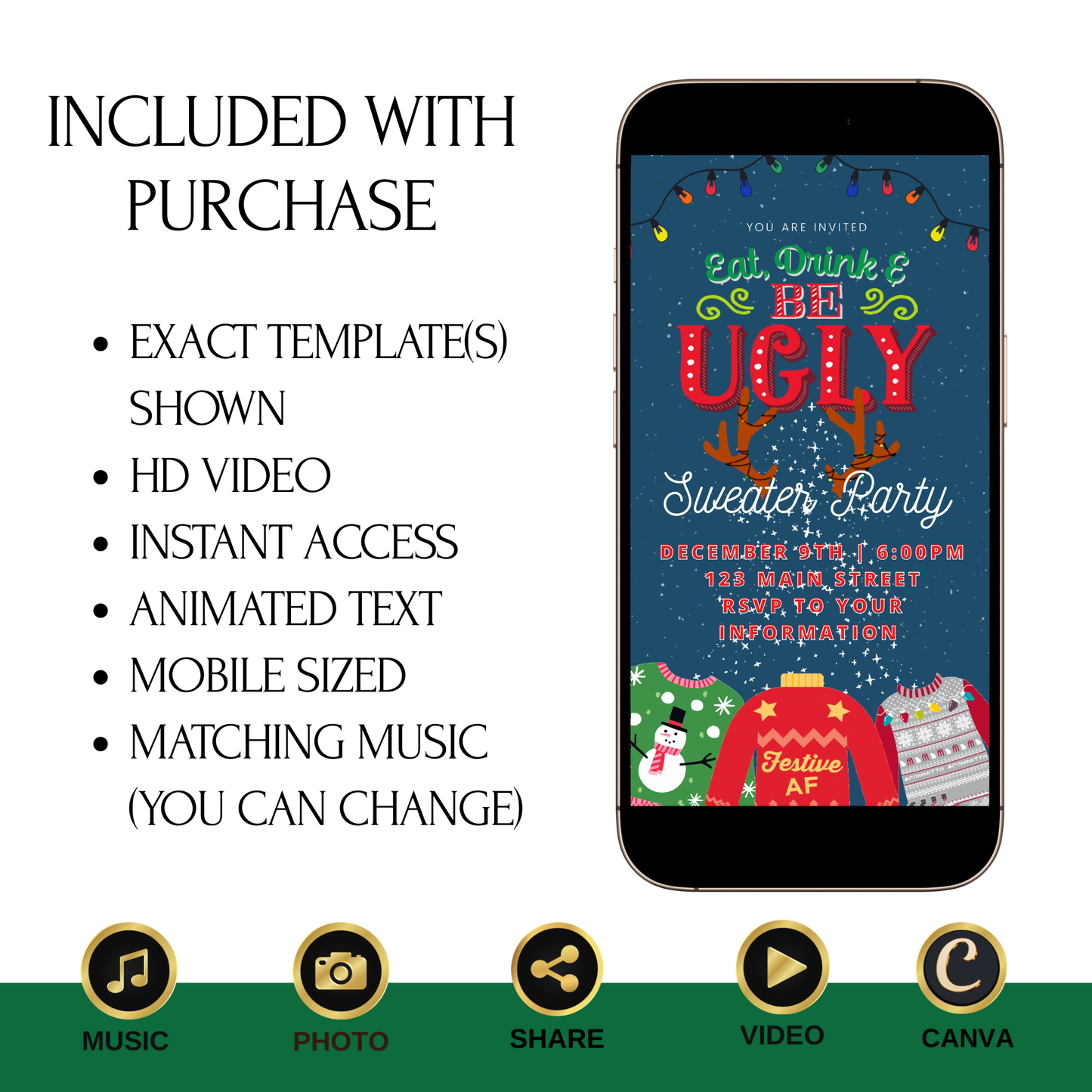 Ugly Sweater Christmas Video Invitation – Editable Holiday Sweater Evite