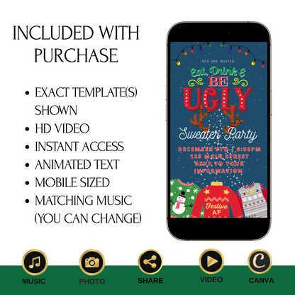 Ugly Sweater Christmas Video Invitation – Editable Holiday Sweater Evite