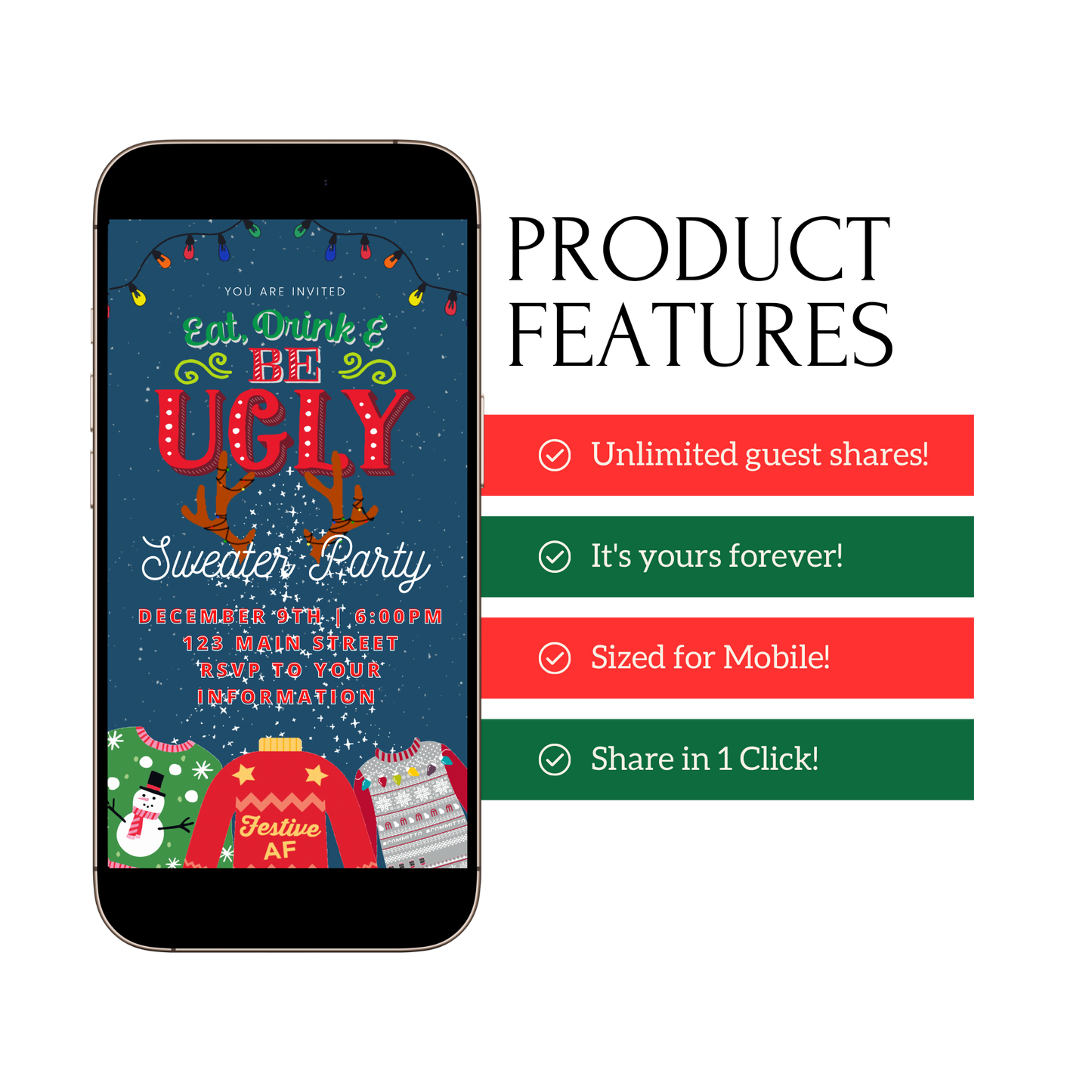 Ugly Sweater Christmas Video Invitation – Editable Holiday Sweater Evite