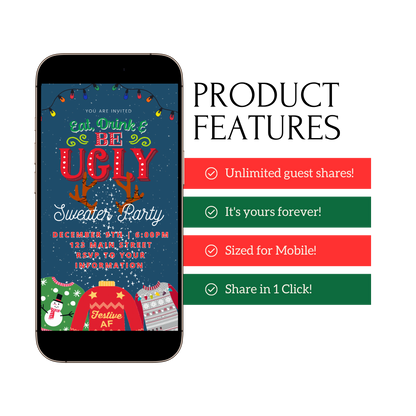 Ugly Sweater Christmas Video Invitation – Editable Holiday Sweater Evite