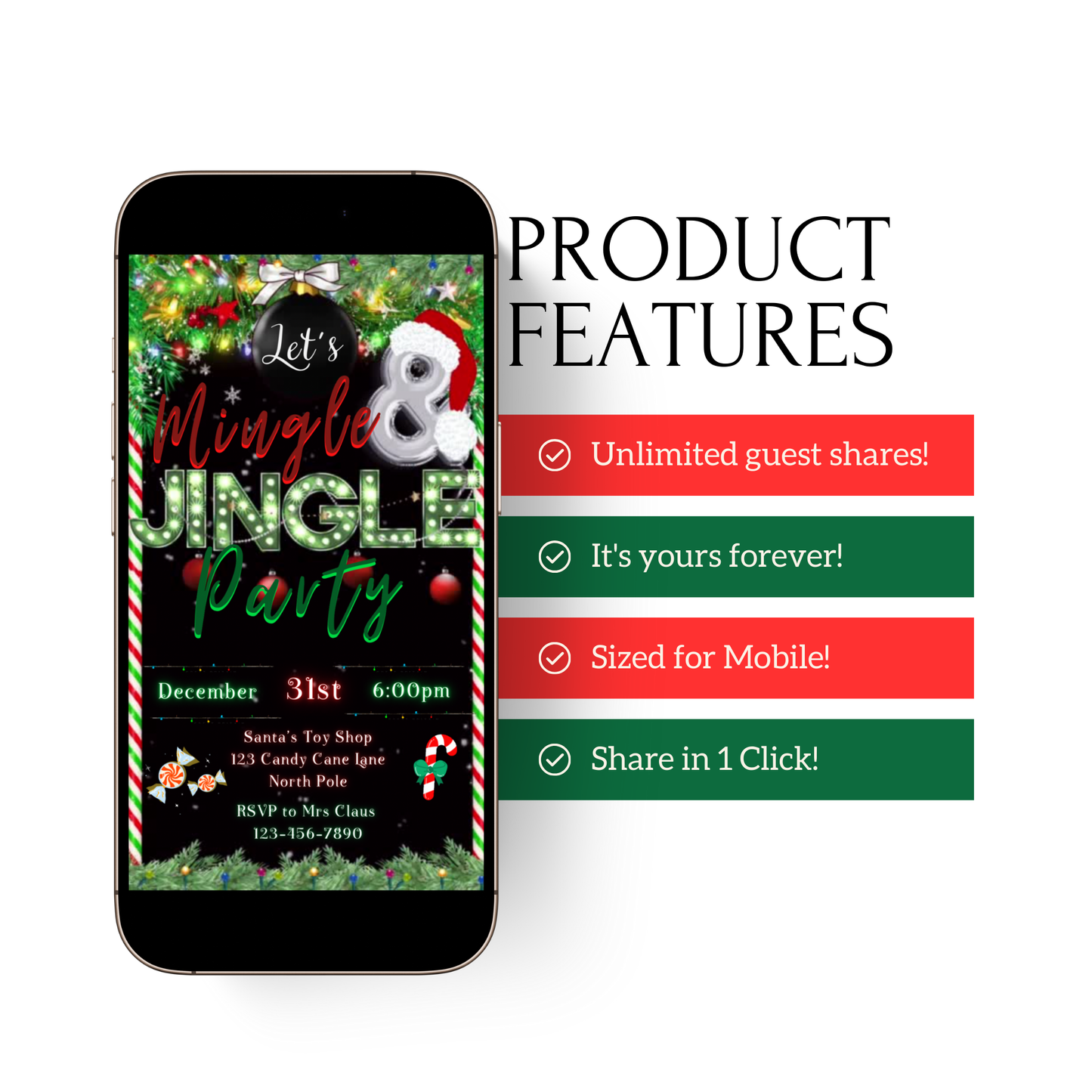 Christmas Party Video Invitation – Editable Mobile Holiday Evite with Music