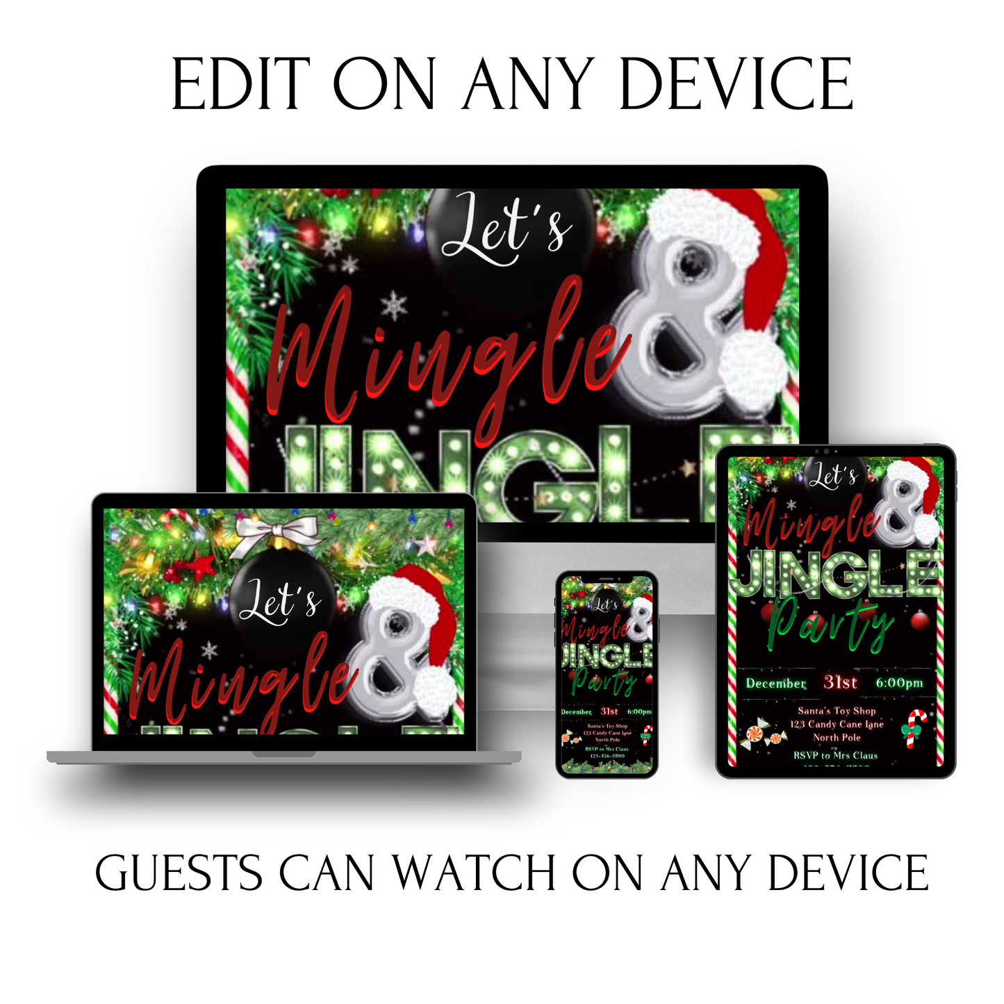 Christmas Party Video Invitation – Editable Mobile Holiday Evite with Music