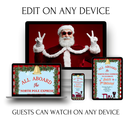 Christmas Train Party Video Invitation – Editable Mobile Holiday Boy Birthday Evite with Music