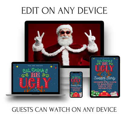 Ugly Sweater Christmas Video Invitation – Editable Holiday Sweater Evite