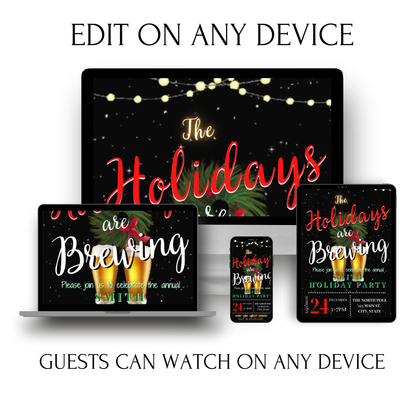 Christmas Cocktail Party Video Invitation – Editable Canva Holiday are Brewing Evite