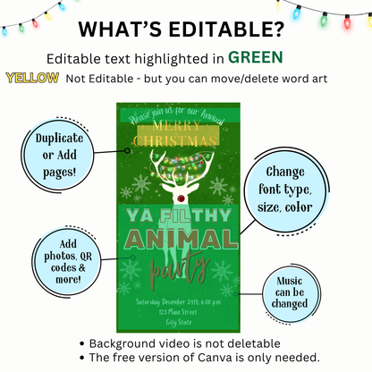 Ya Filthy Animal Christmas Video Invitation – Editable Christmas Vacation Evite
