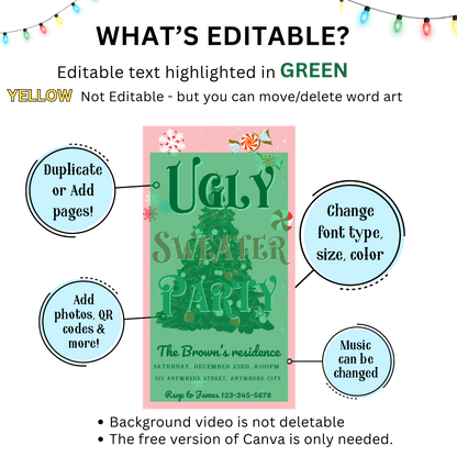 Ugly Sweater Christmas Video Invitation – Editable Pink Holiday Sweater Evite