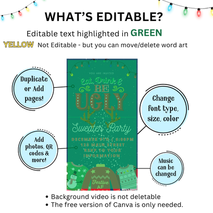Ugly Sweater Christmas Video Invitation – Editable Holiday Sweater Evite