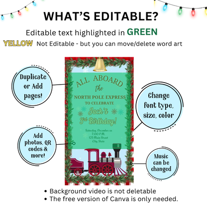 Christmas Train Party Video Invitation – Editable Mobile Holiday Boy Birthday Evite with Music
