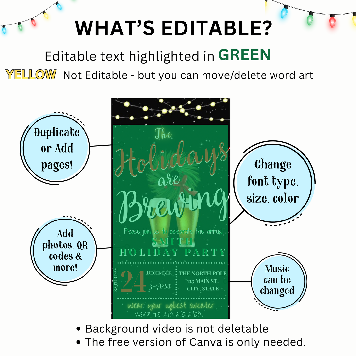 Christmas Cocktail Party Video Invitation – Editable Canva Holiday are Brewing Evite