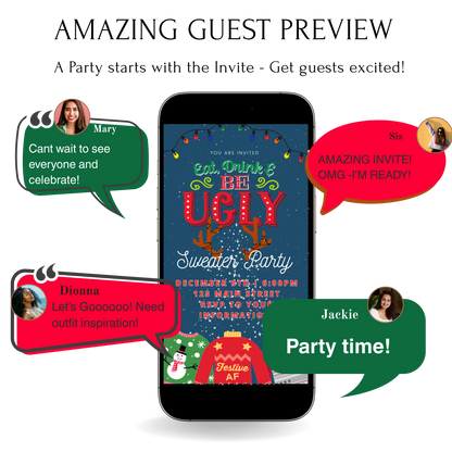Ugly Sweater Christmas Video Invitation – Editable Holiday Sweater Evite