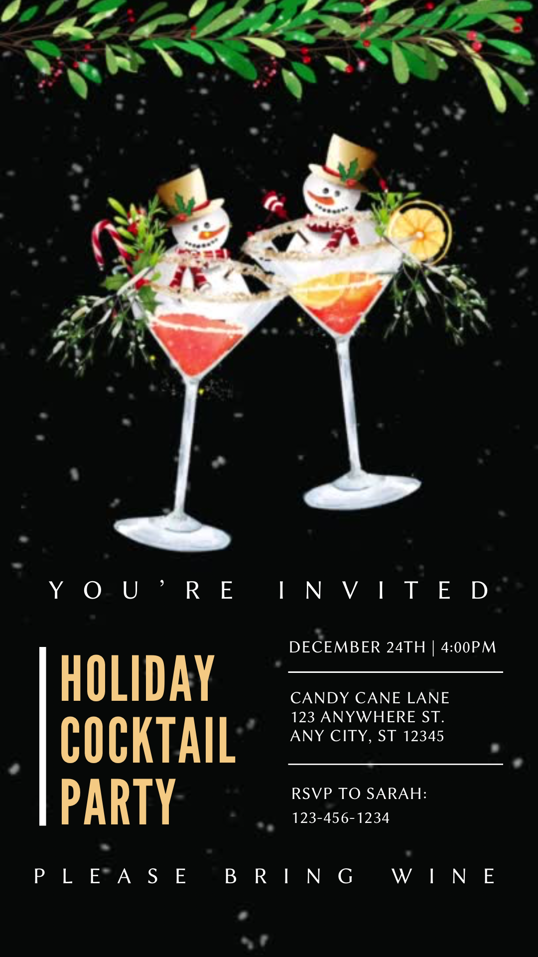 Christmas Party Video Invitation – Animated Holiday Cocktail Party - Editable Mobile