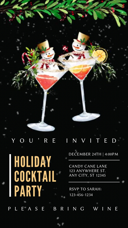 Christmas Party Video Invitation – Animated Holiday Cocktail Party - Editable Mobile