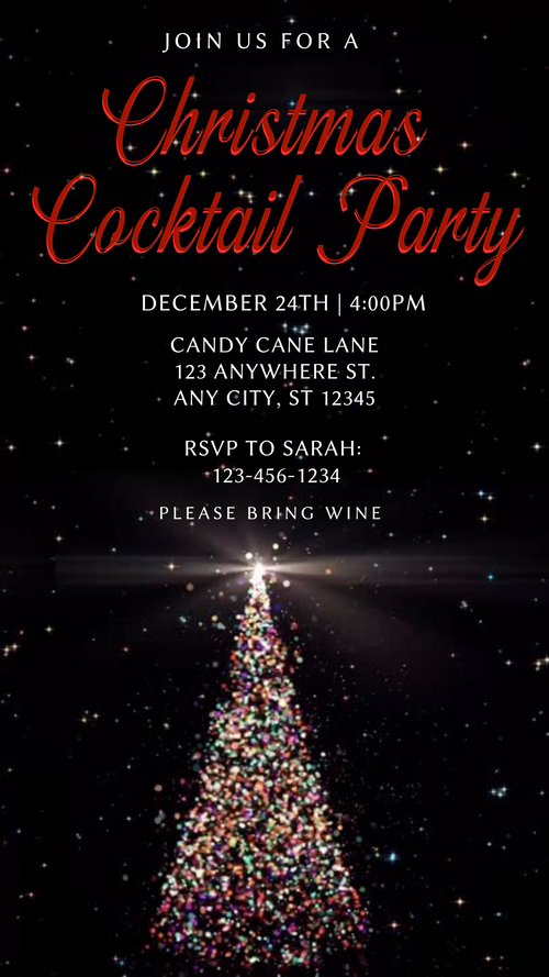 Editable cocktail-themed festive invite displayed on smartphone