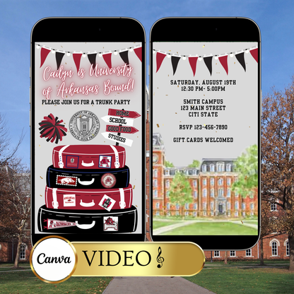 University of Arkansas College Sendoff Video Invitation | Editable Trunk Party Invite | Editable Canva Template