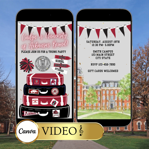 University of Arkansas College Sendoff Video Invitation | Editable Trunk Party Invite | Editable Canva Template