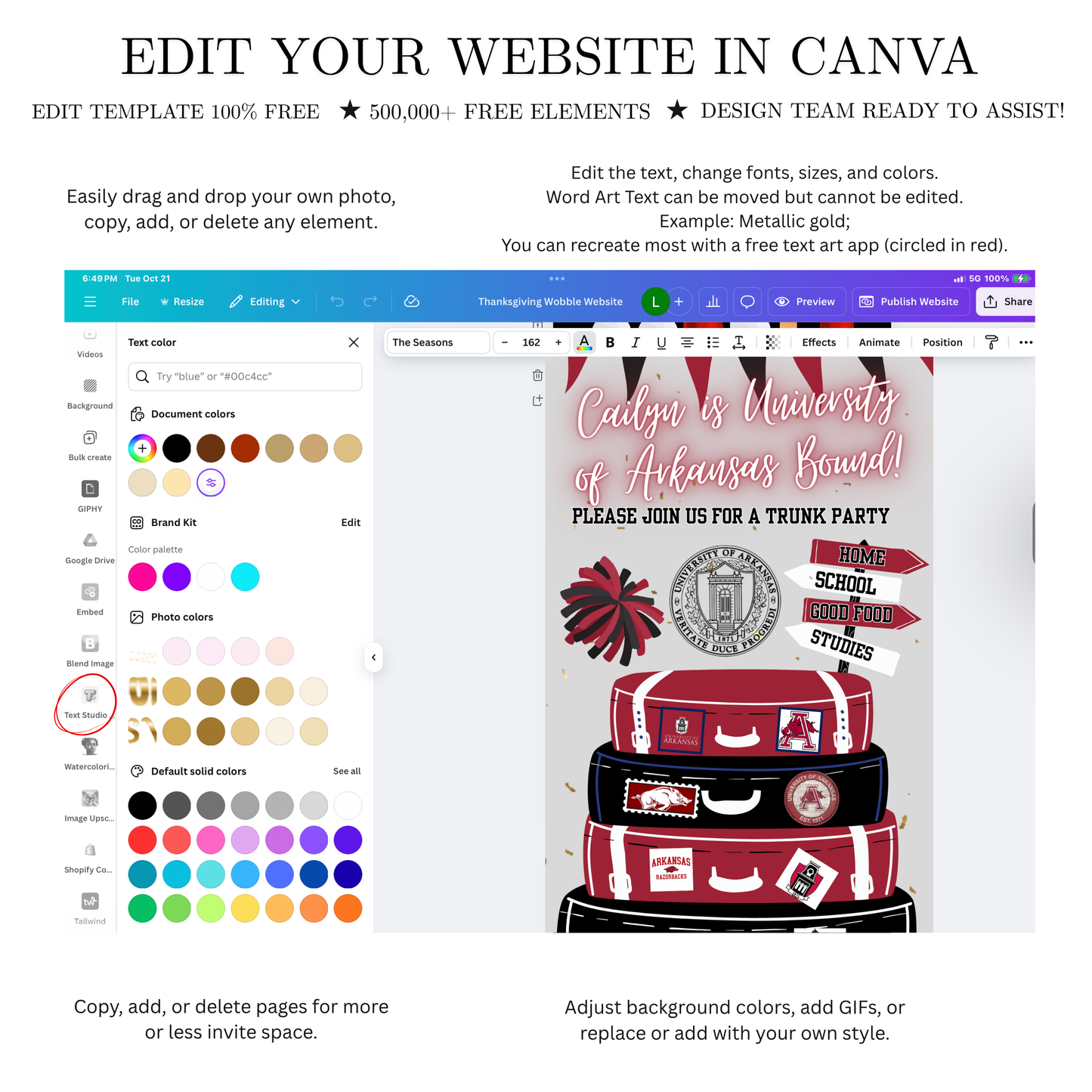 University of Arkansas College Sendoff Video Invitation | Editable Trunk Party Invite | Editable Canva Template