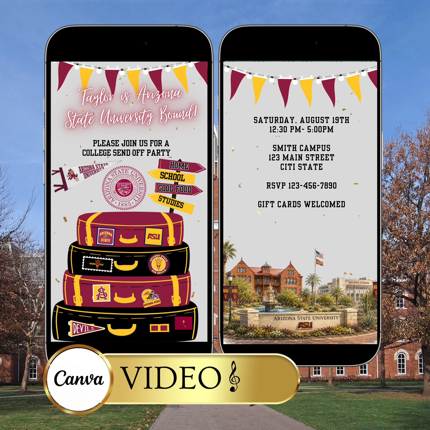 University of Arizona College Sendoff Video Invitation | Trunk Party Invite | Editable Canva Template