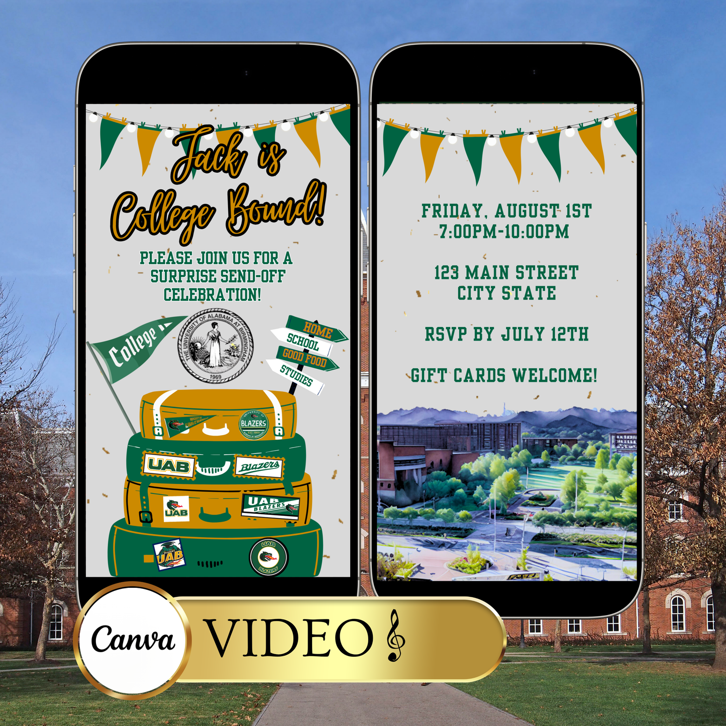 University of Alabama Birmingham College Sendoff Video Invitation | Editable Canva Template