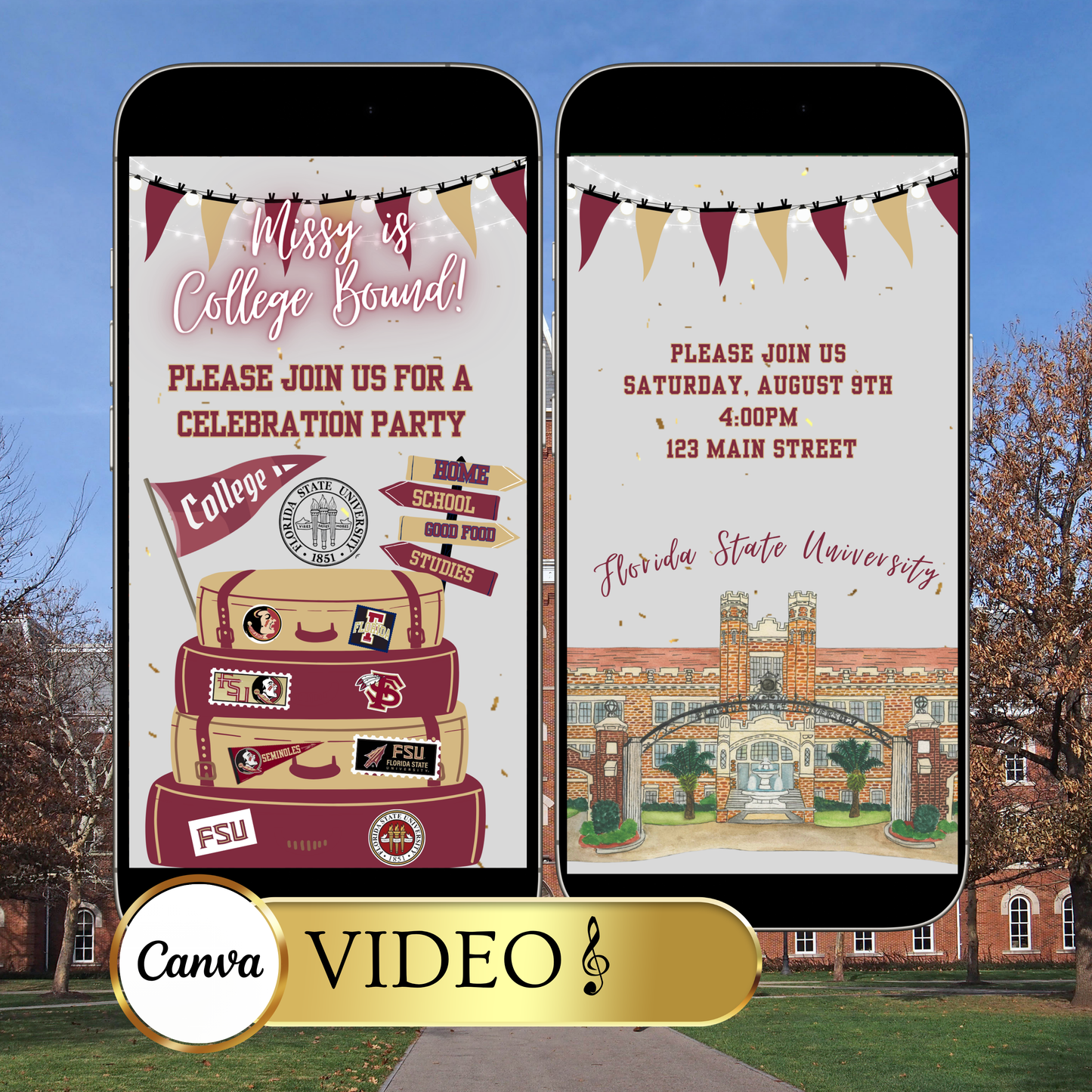 Videoeinladung zur Florida State University | Digitale FSU-Einladung | Bearbeitbare Canva-Vorlage