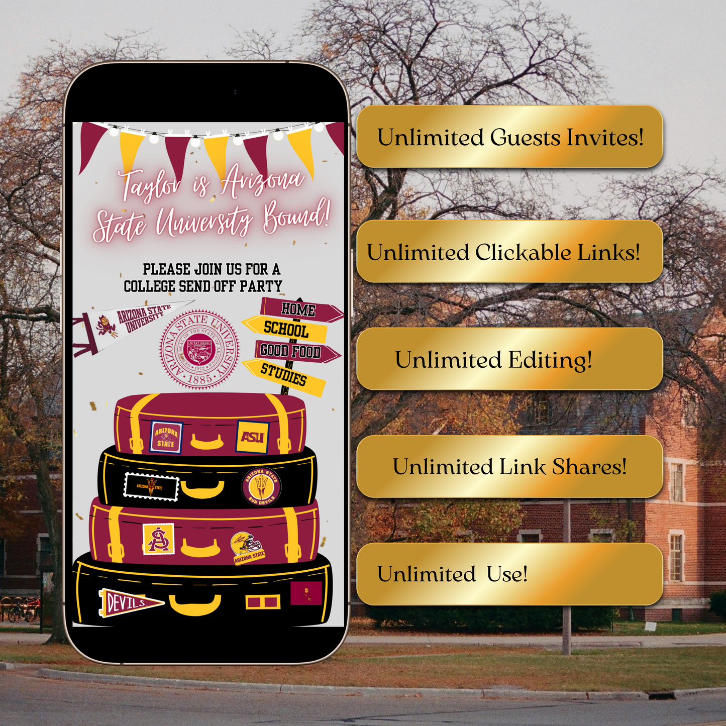University of Arizona College Sendoff Video Invitation | Trunk Party Invite | Editable Canva Template