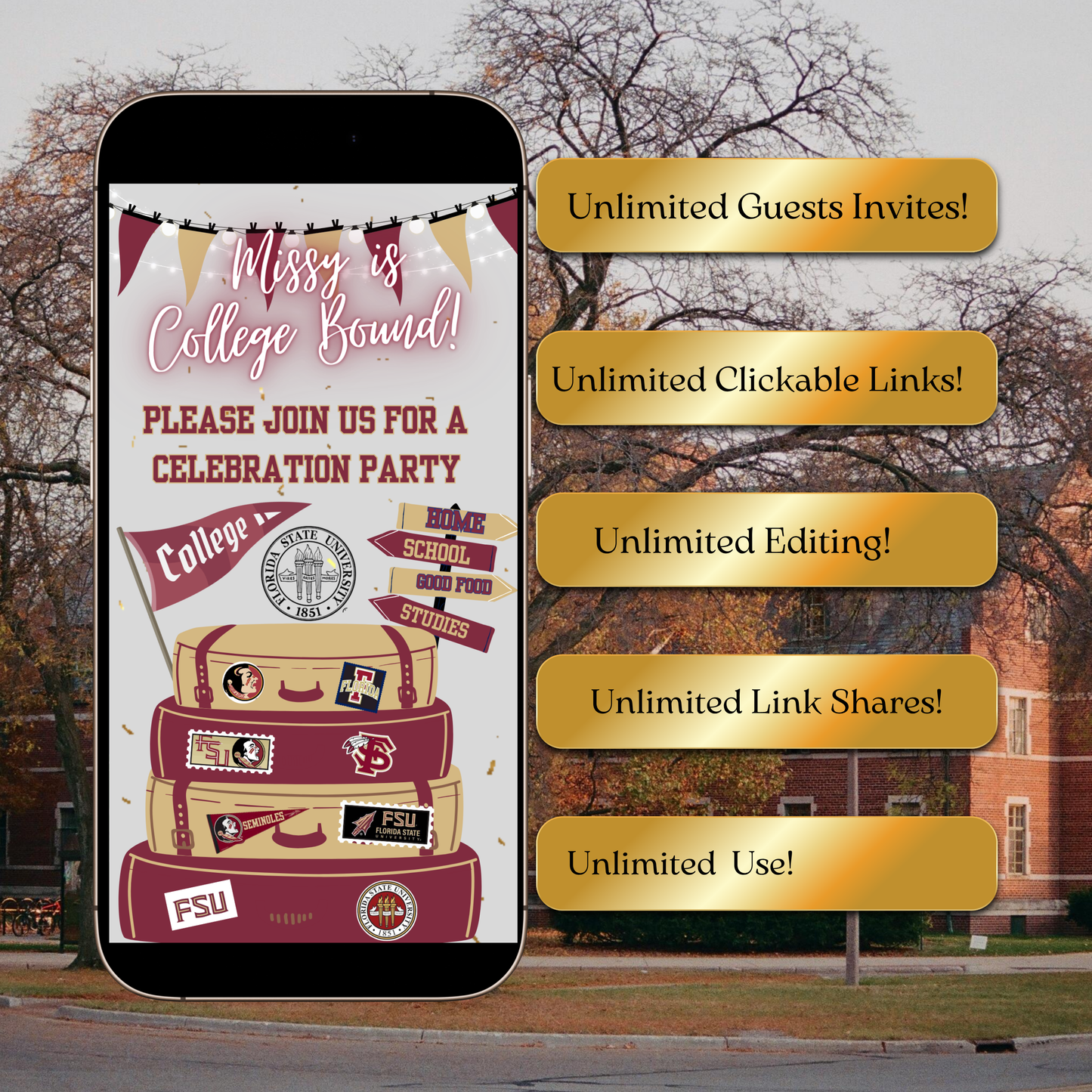 Videoeinladung zur Florida State University | Digitale FSU-Einladung | Bearbeitbare Canva-Vorlage