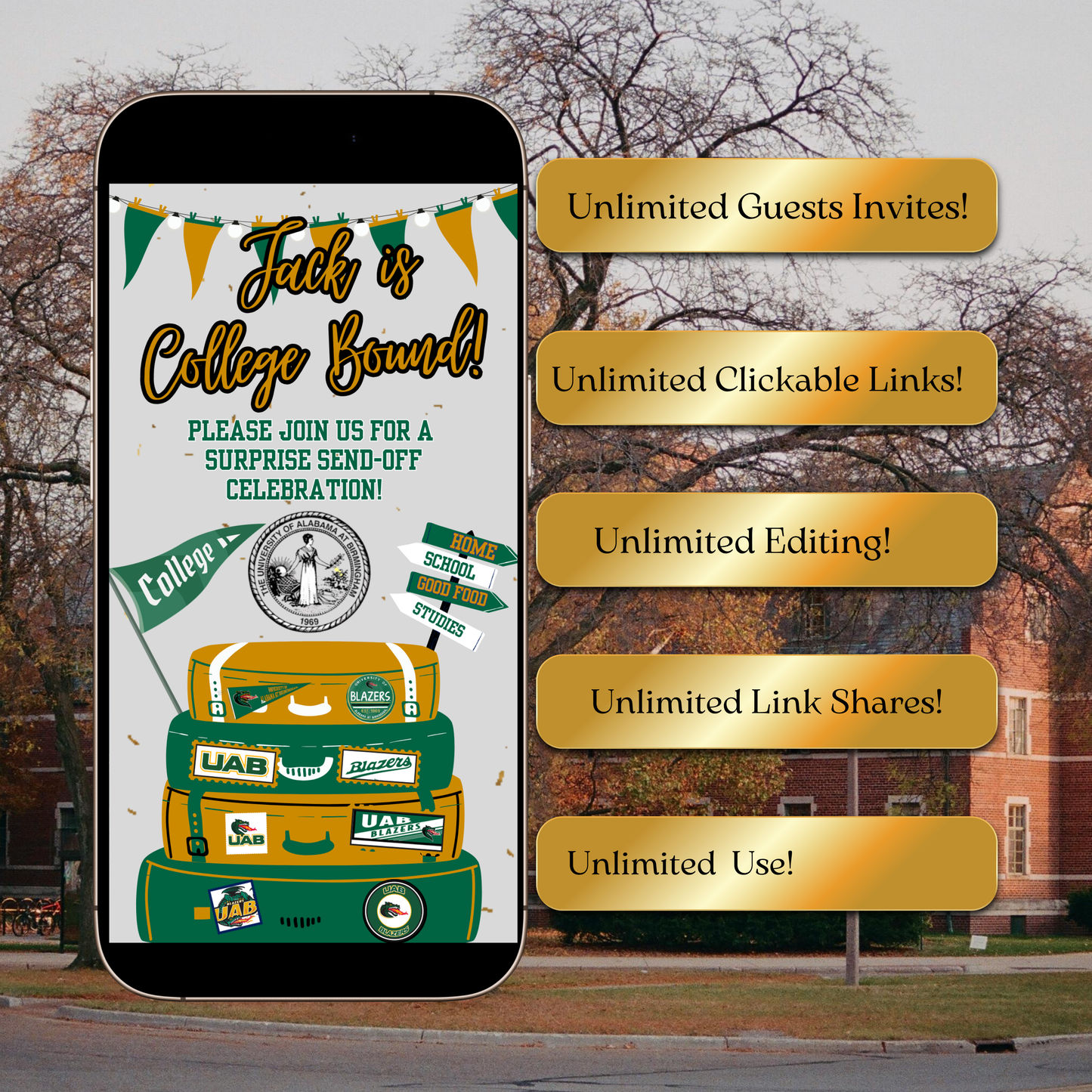 University of Alabama Birmingham College Sendoff Video Invitation | Editable Canva Template