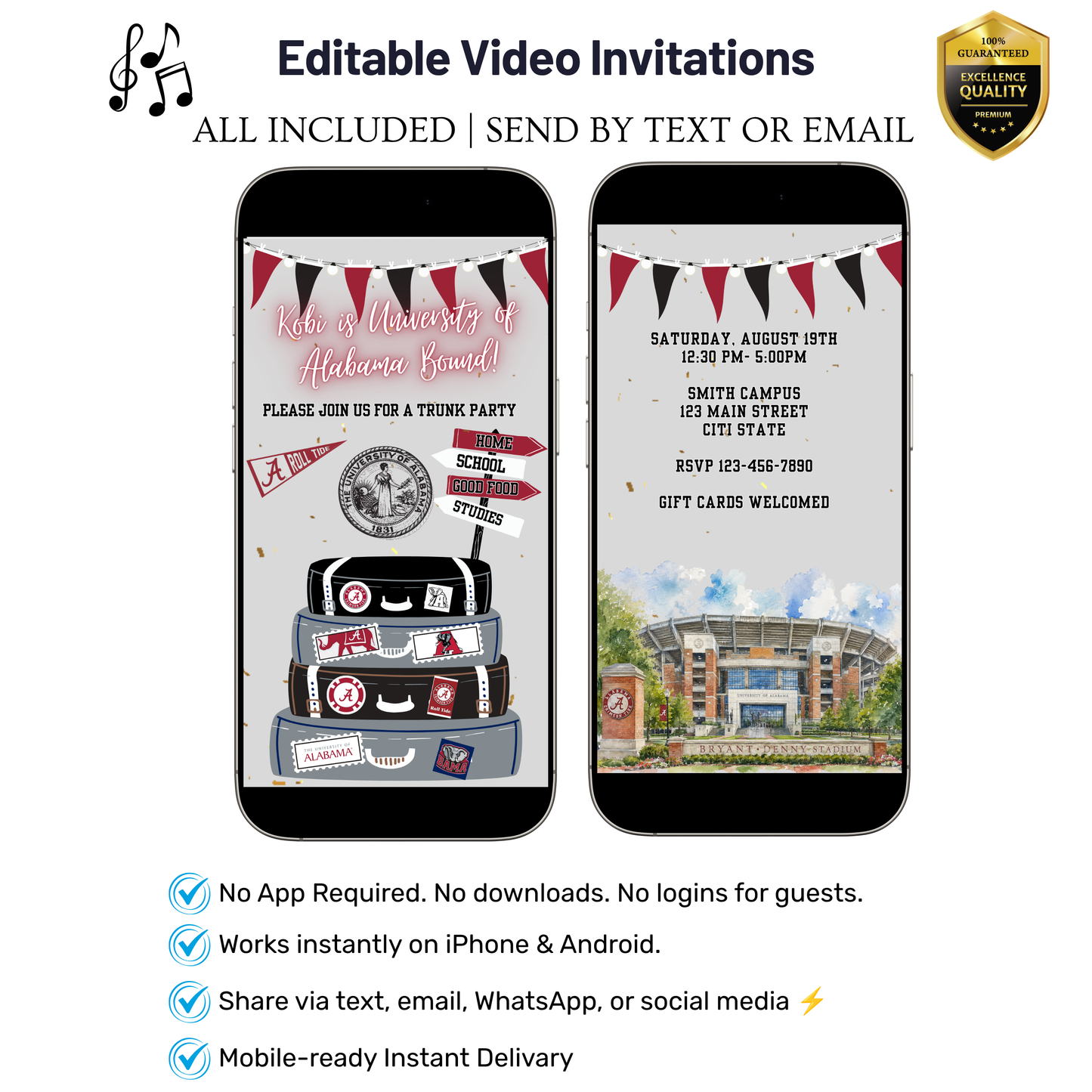 University of Alabama College Sendoff Video Invitation | Editable Trunk Party Invite | Editable Canva Template