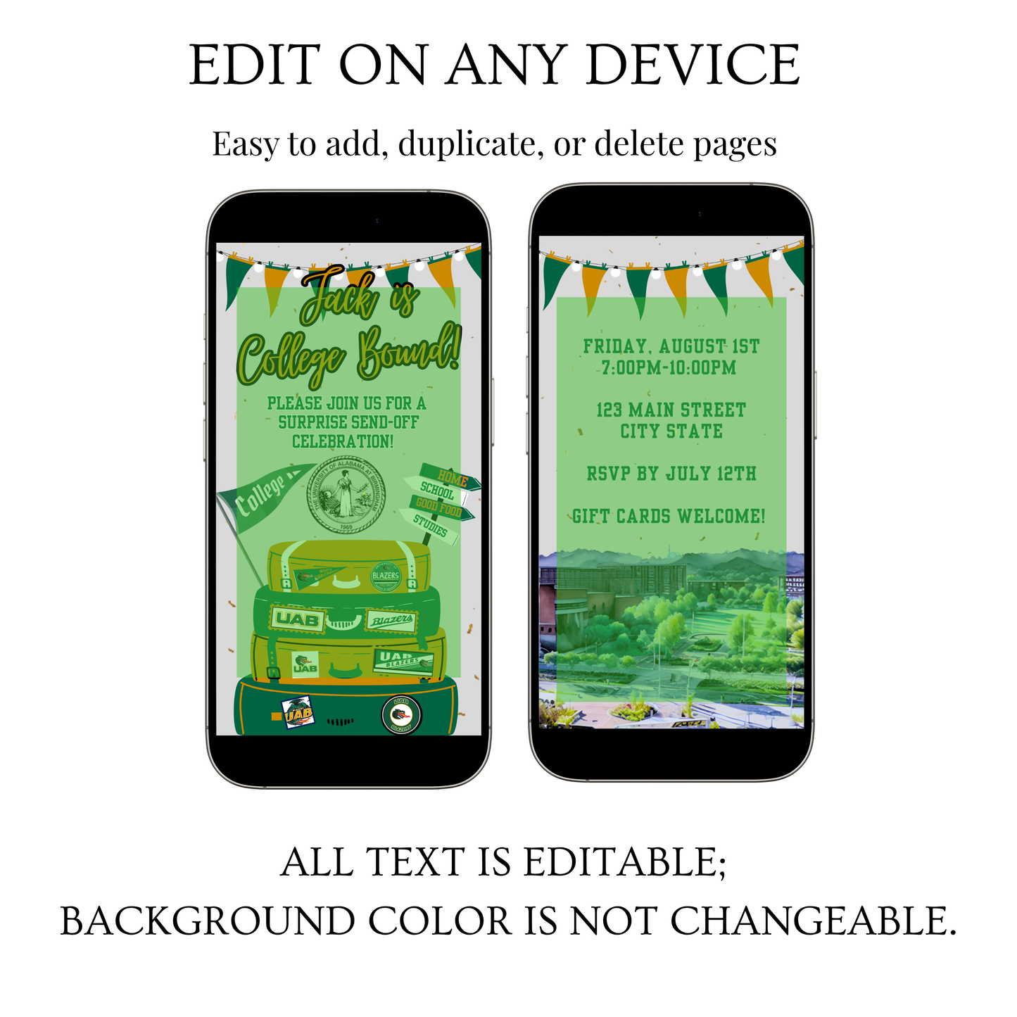 University of Alabama Birmingham College Sendoff Video Invitation | Editable Canva Template