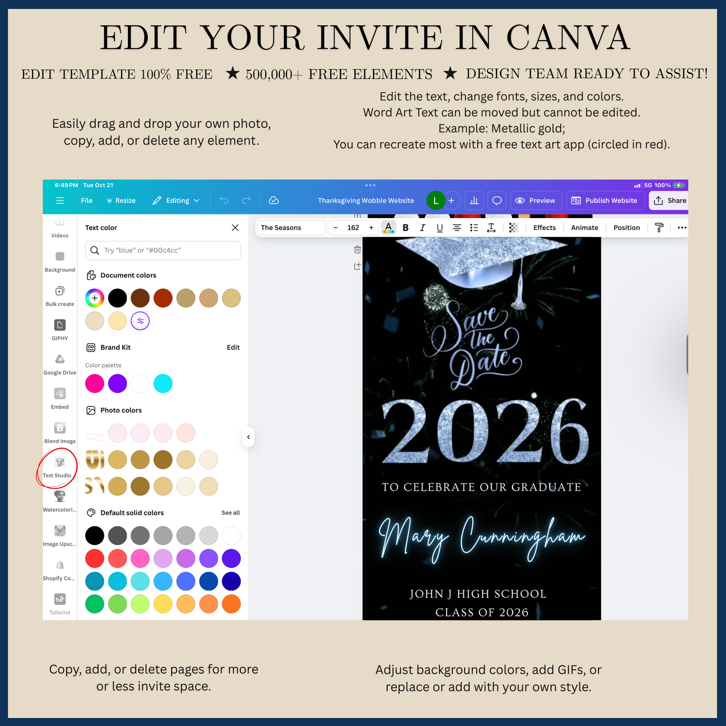 Videoeinladung zur Abschlussfeier 2026 | Digitale blaue Einladung zur Antwort (RSVP) | Bearbeitbare Online-RSVP-Vorlage (Canva)