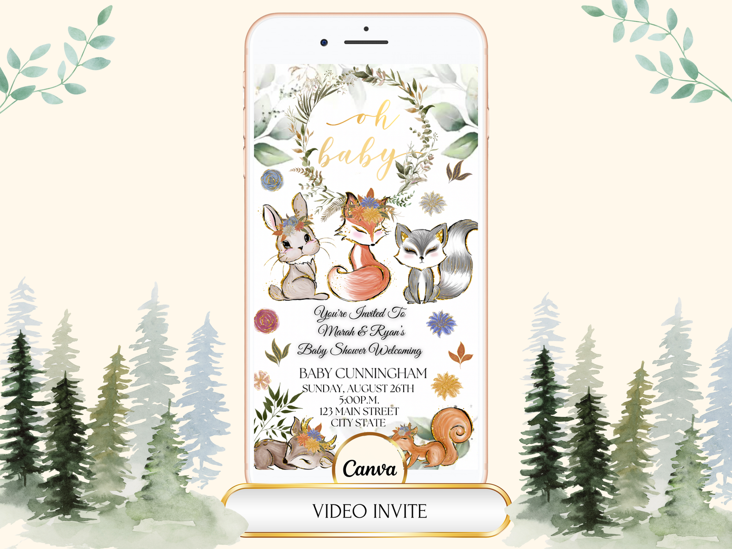 Fall Woodlands Shower Digital Thanksgiving Video Invitation