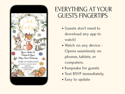 Fall Woodlands Shower Digital Thanksgiving Video Invitation