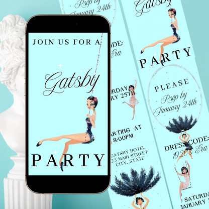Gatsby-Videoeinladung – Einladung zu einer Party im Stil der Goldenen Zwanziger in einer Flüsterkneipe der 1920er Jahre