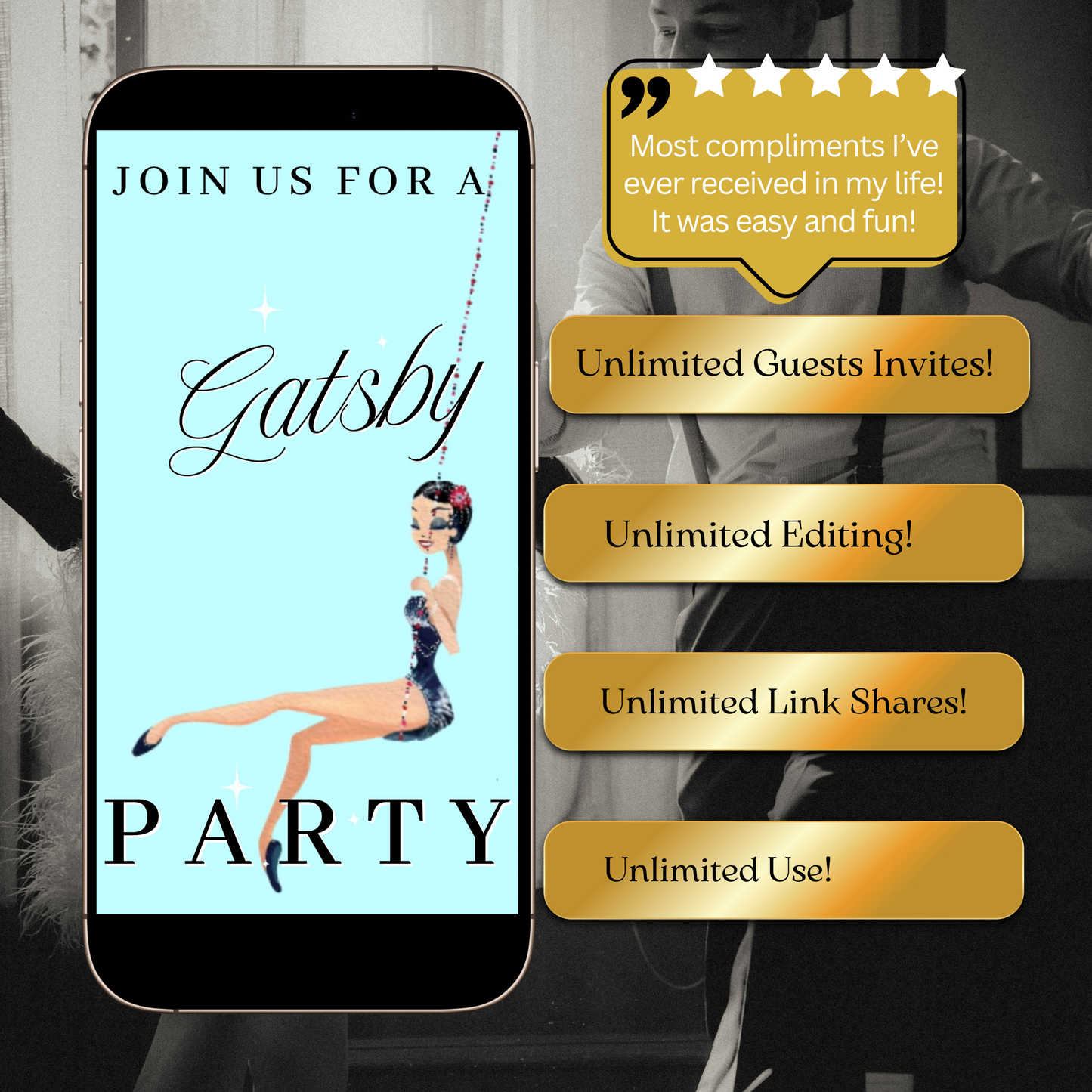 Gatsby-Videoeinladung – Einladung zu einer Party im Stil der Goldenen Zwanziger in einer Flüsterkneipe der 1920er Jahre