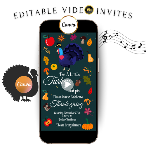 Videoeinladung zum Erntedankfest | Animierte digitale Einladung zum Freundesfest | Bearbeitbare Canva-Einladungsvorlage