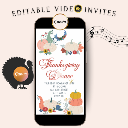 Editable Thanksgiving Video Invitation – Retro Animated Friendsgiving Digital Evite
