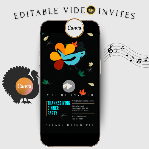 Thanksgiving Video Invitation | Animated Friendsgiving Digital Evite | Editable Canva Invite Template
