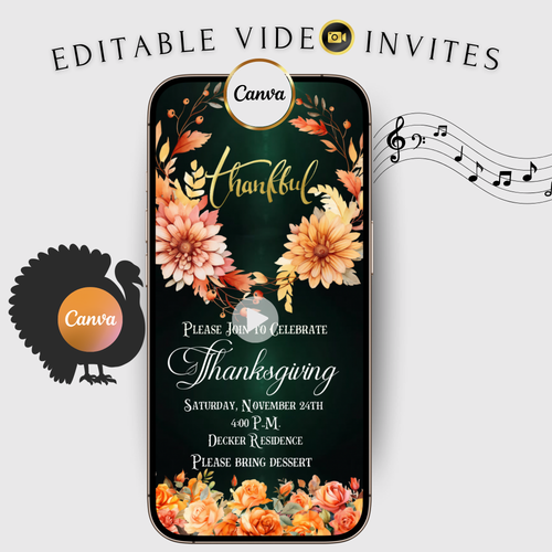 Editable Thanksgiving Video Invitation – Animated Friendsgiving Digital Evite