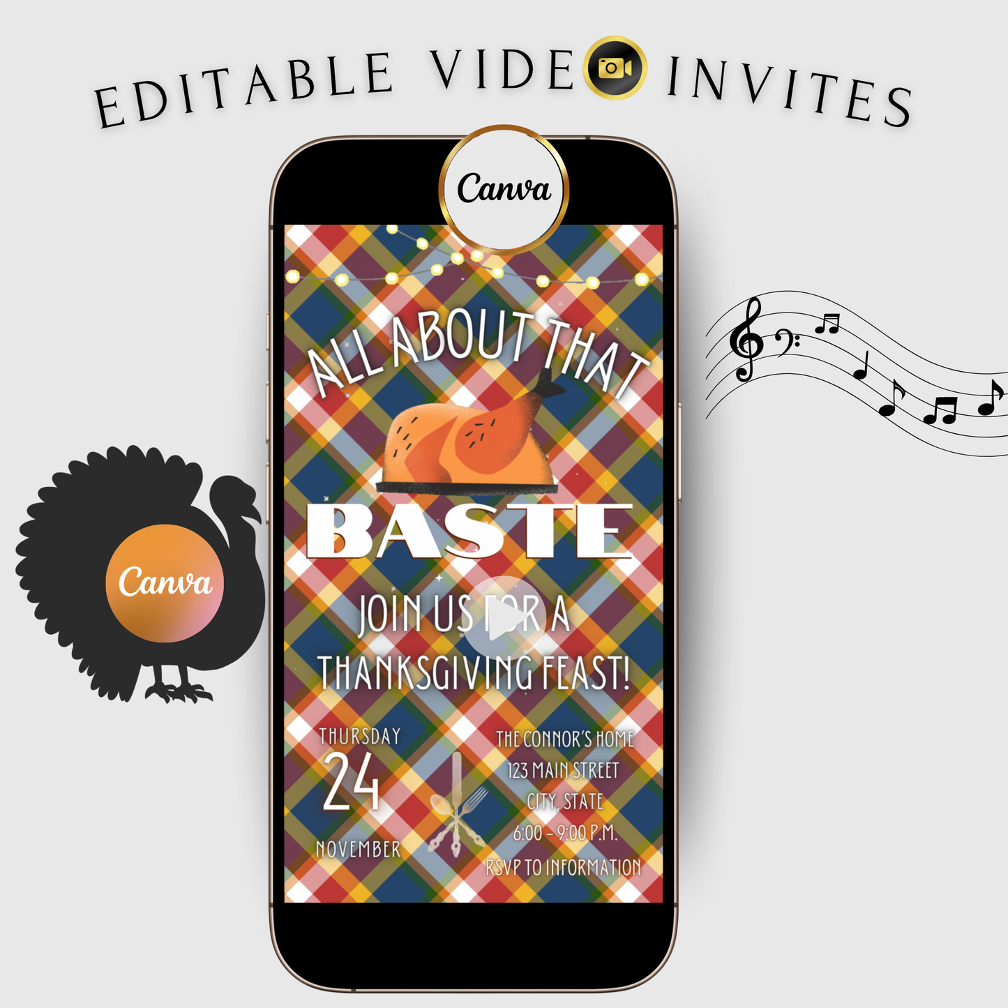 Editable Thanksgiving Video Invitation – Friendsgiving Digital Evite - All about the Baste