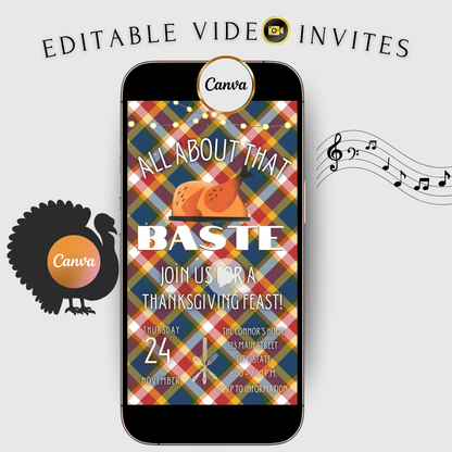 Editable Thanksgiving Video Invitation – Friendsgiving Digital Evite - All about the Baste