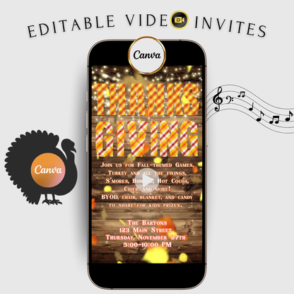 Editable Thanksgiving Video Invitation – Rustic Friendsgiving Dinner Digital Evite