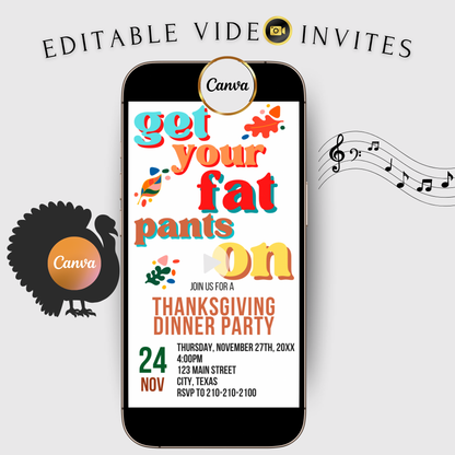 Editable Thanksgiving Video Invitation – Friendsgiving Digital Evite Funny