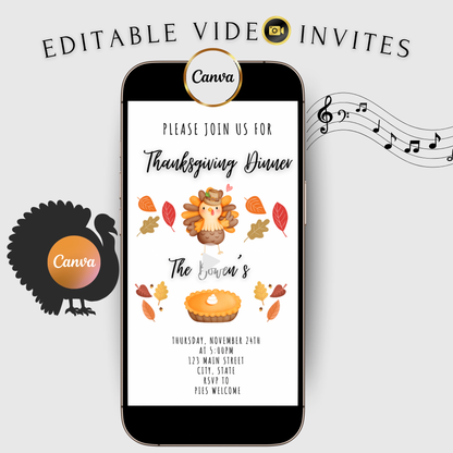 Editable Thanksgiving Video Invitation – Minimalist Animated Friendsgiving Digital Evite