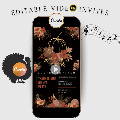 Editable Thanksgiving Video Invitation – Boho Animated Friendsgiving Digital Evite