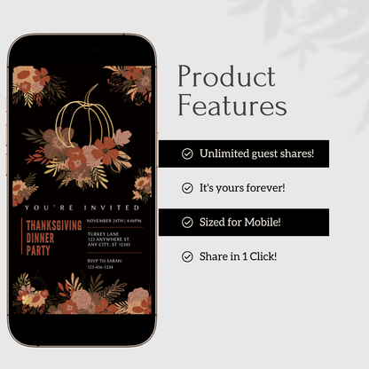 Editable Thanksgiving Video Invitation – Boho Animated Friendsgiving Digital Evite