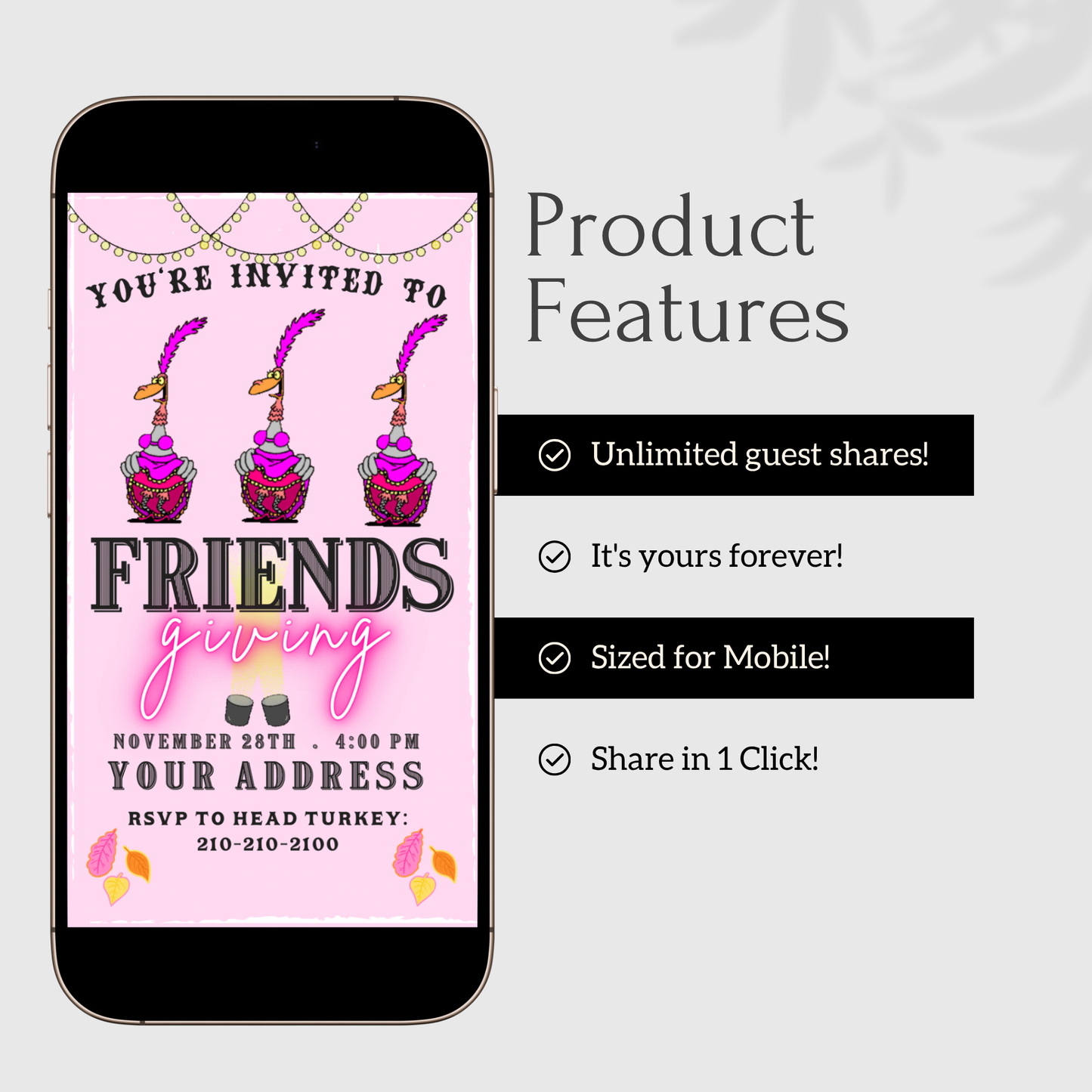 Editable Thanksgiving Video Invitation – Funny Can can Dancing Turkey Friendsgiving Digital Evite